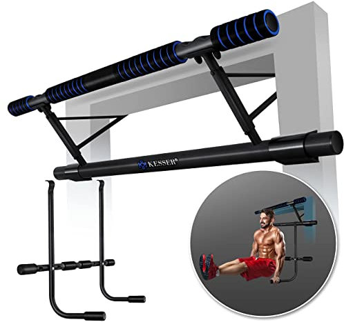 KESSER® 4in1 Premium Klimmzugstange inkl. DIP-Station & Power Ropes, klappbare Türreck, sichere Türrahmen einhängen, Montage zu Hause ohne Schrauben, Pull Up Bar für Crossfit, Blau
