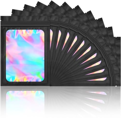 100 sacchetti in Mylar a prova di odore, richiudibili con finestra trasparente per conservare alimenti, ciglia, gioielli elettronica, colore nero, 6,8 x 7,9 cm