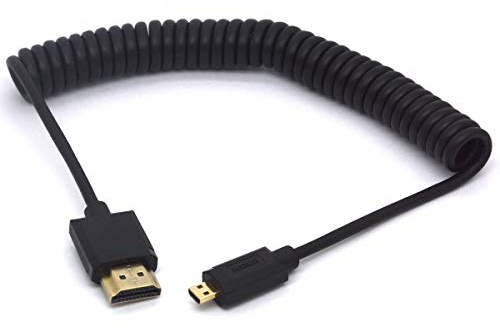 Tomost Coiled Micro HDMI to HDMI Cable, HDMI Male to Micro HDMI Male Adapter Lead Support 1080P 4K 3D compatible with Hero, Sony A6500/A7, Camera (1.2 meter)