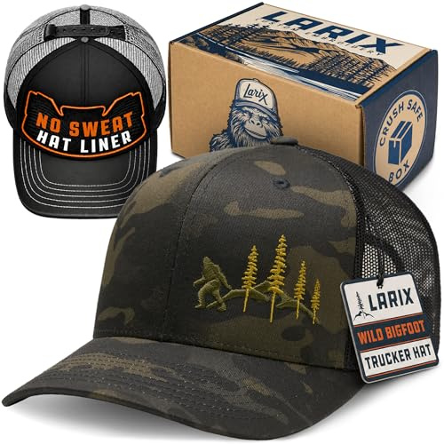 Larix Trucker Hat Men Hats for Men Bigfoot Gift Multicam Black Mens Hats