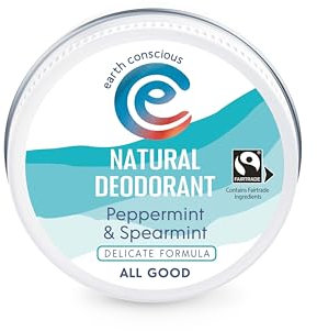 Earth Conscious Deodorante naturale al 100% crema biologica da 60 g, senza plastica e senza crudeltà, per uomini e donne. Prodotto nel Regno Unito (menta perita e menta menta di menta piperita)