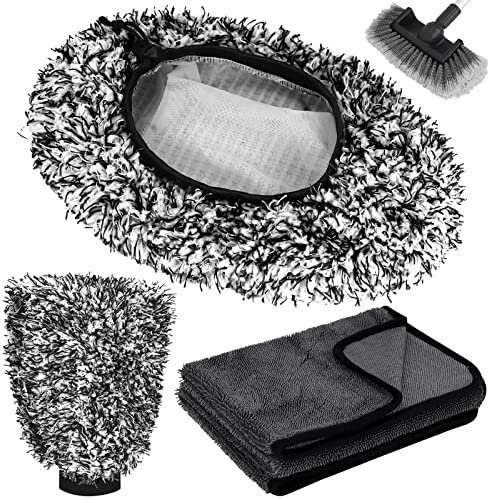 Kasauber Mikrofaser Brush Cover Auto, Brushcover Bürstenüberzug für SB Waschanlagen/Waschbox Bürste, mit Waschhandschuh Reinigung Trockentuch XL für die Schonende Autowasche & Autopflege - Grau