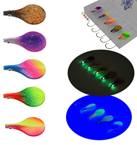 Njord Kalastus Inline Spoon Forelle - UV Aktiv und Selbstleuchtende 3D Augen - Durchlaufblinker Forellenköder - Inline Durchlauf Spoons (5er Set, 2g)