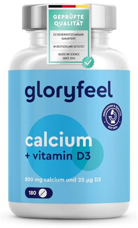 Calcium Tabletten 800 mg + Vitamin D3 1000 I.E. - Kalzium aus Calciumcarbonat Hochdosiert - D3 zur Unterstützung der Calcium-Aufnahme* - 180 Tabletten für 3 Monate - Laborgeprüft, ohne Zusätze