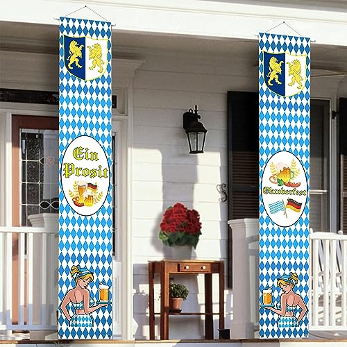 2 Stück Bierfest Deko Banner, Bierfest Dekoration Set, Bayerisches Fahnen Veranda Zeichen Willkommen Banner für Bierfestparty Indoor Outdoor Hängende Dekoration 180 * 30cm