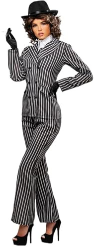 Womens Peaky Gangster Polly Striped Gangster Suit Costume (Small (UK 8-10))