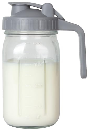 OneDream Breast Milk Pitcher 32oz Glass Pitcher with Lid, Formula Pitcher Leakproof Drip-Free Spout, Wide Mouth Mason Jar Pitcher for Easy Pouring, Dishwasher Safe Breastmilk Storage Pitcher