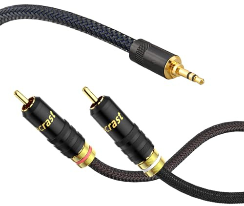 Brollitest 1 câble audio jack 3,5 mm vers 2 RCA avec boîtier en métal et connecteur plaqué or 24 carats pour MP3, tablette, haut-parleur, HDTV