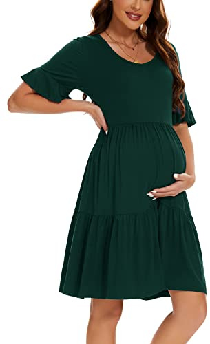 Smallshow Femme Robe Grossesse Manches Courtes Robe de Maternité Deep Green S