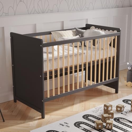 Love For Sleep Babysäng, sidosäng, 120 x 60 cm med säkerhetsbarriär, kan omvandlas, antracit-tall Tokyo barnsäng, babysäng, trä – barnsäng, babysäng, som växer med spjälsäng, babysäng