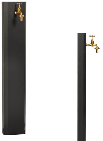 Fuente de jardín para exterior. Fuente de columna moderna de acero antracita. Grifo de latón, flexible, conexión y guijarros incluidos. Altura 1 m (con hormigón, gris antracita)