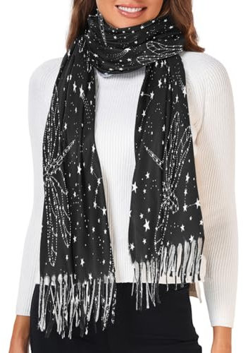 Fustylead Winterschal mit Libellen-Sternbildern und Sternen, weiches Kaschmir-Gefühl, Unisex, für Damen und Herren, Schwarz , One size