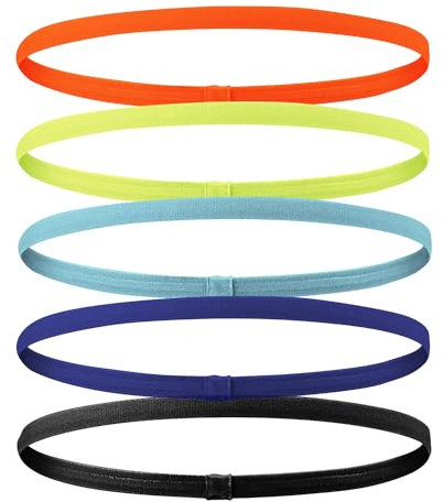 LATRAT 5 Stück Stirn Schweißband Haarbänder, Elastische Stirnband Antirutsch Fitness-Stirnbänder zum Joggen, Fußball, Yoga-Übungen
