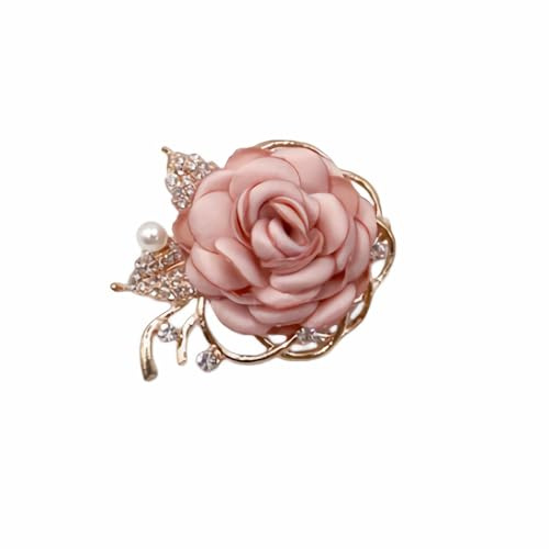 Kristall Rose Blume Brosche Perle Corsage Kragen Brust Anstecker Vintage Strass Vintage Badge Mantel Anzug Rock Nieten Accessoires für Damen (Rosa)