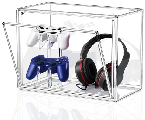 starogegc Upgrade Controller Holder & Headset Holder, Headphone Stand for Desk, Acrylic Display Case and Stand for Xbox, PS5, PS4, PS3, Switch Pro and Almost All Controller/Headphones, GC-GMC-1P