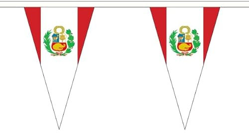 Flagtex Banderines triangulares con escudo de Perú (20 m de longitud) 52 banderas