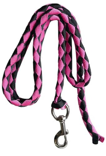 Milageto Führstrick für Pferde, Gurtband, Pferdeseil, stabiles Halfterseil für Hunde, Schafe, Haustiere, geflochtenes Führstrick mit Karabiner, 2.5 m, Rosa und Schwarz