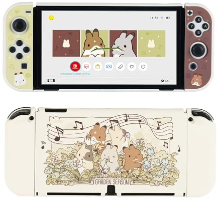 GeekShare Étui de Protection Fin Compatible avec Switch OLED et poignée JC – Housse de Protection Rigide pour PC, Garden Season