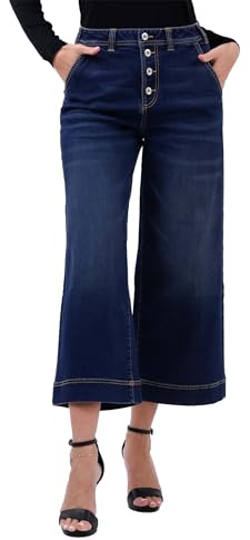 Enorsia Jupe-culotte en jean taille haute extensible à jambe large avec quatre poches, fermeture à bouton sur le devant, élégante culotte d'été en jean pour femme, bleu foncé, 46