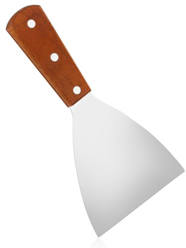 NQEUEPN Griddle Scraper, Stainless Steel Grill Slant Edge Scraper with Wooden Handle BBQ Scraper Tool for Flat Top Multipurpose Spatula for Food Service Barbecue Cooking Cleaning