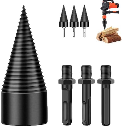 Bohrkegel Holzspalter Kit mit 32mm+42mm Kegelbohrer, Brennholzspalter-Bohrer, Spiralbohrer Kegelspalter, Holzspalter Schraube Kegel für den Haushalt (42mm Bohrer)