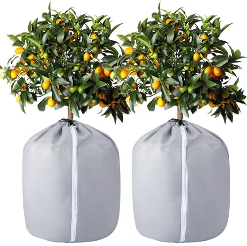 FONDUO Thermo Topfschutz für Pflanzen Winter, 2 STK Frostschutz Pflanzenkübel, Winterschutz für Kübelpflanzen, Schutzhülle Pflanzen Winter, pflanzenschutz kübel vor Frost und Nässe (45x50cm,grau)