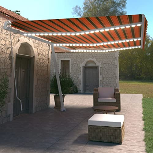 Rasen & Garten, Outdoor Living, Fenster & Tür Markisen, manuell einziehbare Markise mit LED, 600 x 350 cm, Orange und Braun