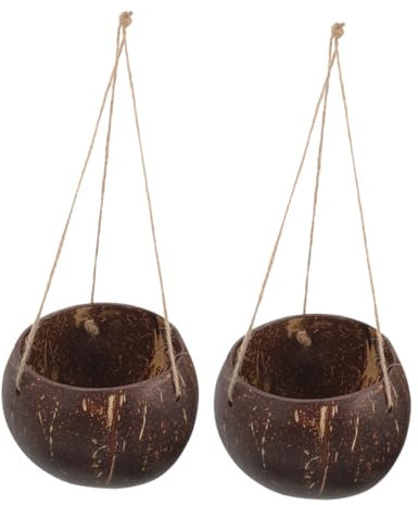 CAXUSD Hängender Blumentopf Aus Kokosnussschale 2 Stück Für Innen Und Außenbereich Natürlicher Pflanzer Mit Kette Dekorativ Für Balkon Und Garten Umweltfreundliches Material