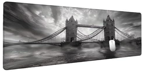 Mauspad XXL Groß 1200x600mm Grau Mousepad BrüCke, Schreibtischunterlage Gaming Mauspad, Wasserdicht rutschfeste Mouse Pad Genähte Kanten Schreibtisch Zubehör Verbessert Präzision Geschwindigkei U-7