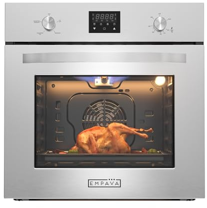 Empava 24 inch Built-In LPG Single Wall Oven with Convection and Rotisserie 5 Cooking Modes, Knob and Touch Control, LED Display, Stainless Steel