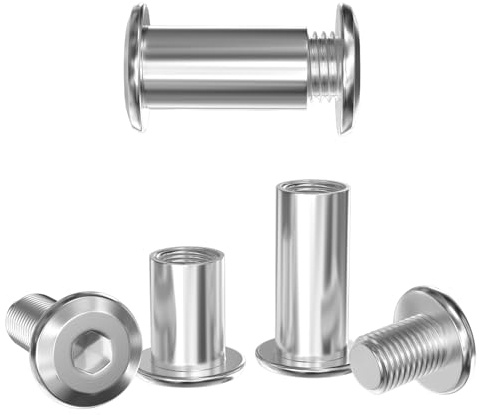 GUEEYUAW 10 Piezas Tornillos de Conexión M6 × 50 mm, 304 Acero Inoxidable A2 V2A Tornillos de unión para muebles y armarios