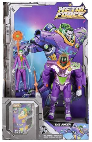 DC Comics, Actionfigur Metal Force Batman, 15 cm, mit Minifigur 10 cm, eingebautem Blaster und Rüstung, Superheldenspielzeug für Jungen und Mädchen ab 4 Jahren