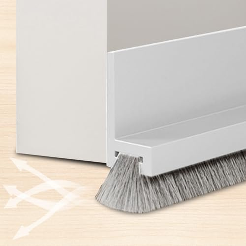 100cm Joint Brosse Bas de Porte - 53mm Joint Brosse Isolation Phonique, Isolation Phonique et Thermique, Auto-adhésif, À Découper - Boudin de Porte Anti-Poussière (blanc)