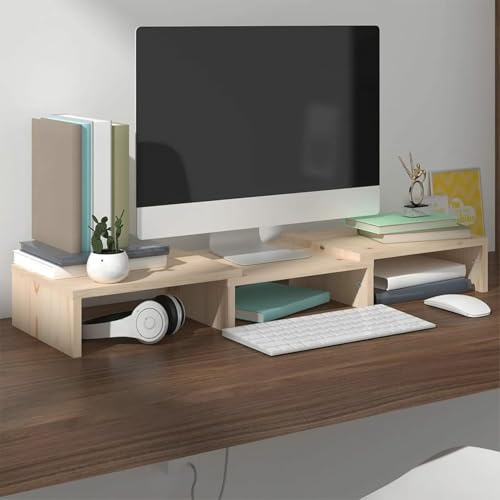 Bildskärmsställ 60x24x10.5 Cm Massiv Trä Furu, Bildskärmsstativ För Bordsstativ, Displayställ För Bärbara Datorer Och Bildskärmar