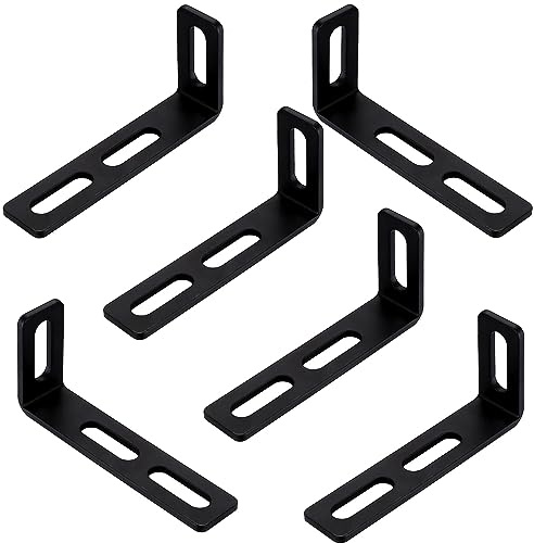 Staffe di fissaggio regolabili con 3 fori allungati, 6 Pz angolare a L nero connettore angolare, supporti angolari in metallo ad angolo di 90 gradi per uso pesante, 110x50x24 mm