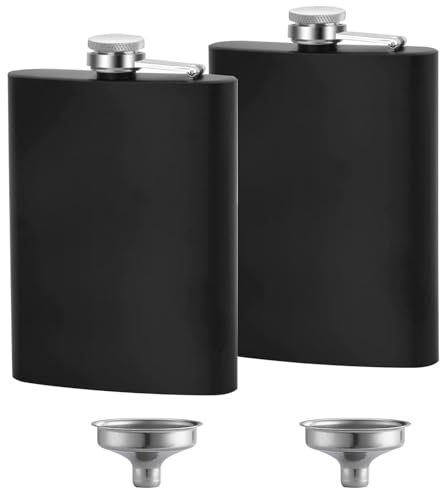 Hip Flask Set, 8oz Stainless Steel Pocket Whiskey Flask,2 Pcs Hip Flask for Men, with 2 Funnels, for Camping, Hiking, Barbecue, Black