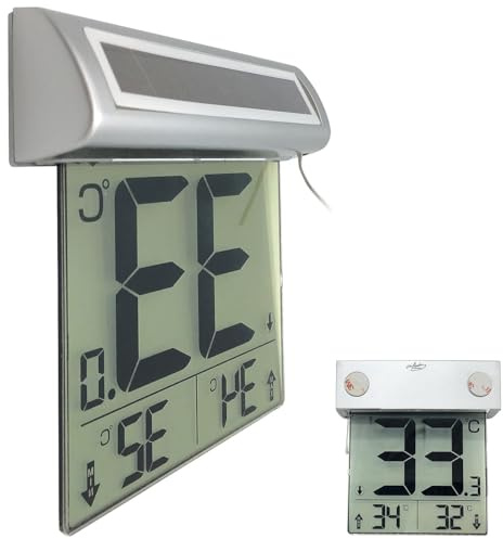 infactory Digital Thermometer: Solar-Fensterthermometer, großes Display, Außentemperatur-Anzeige (Solar Thermometer, Außenthermometer Digitale große)