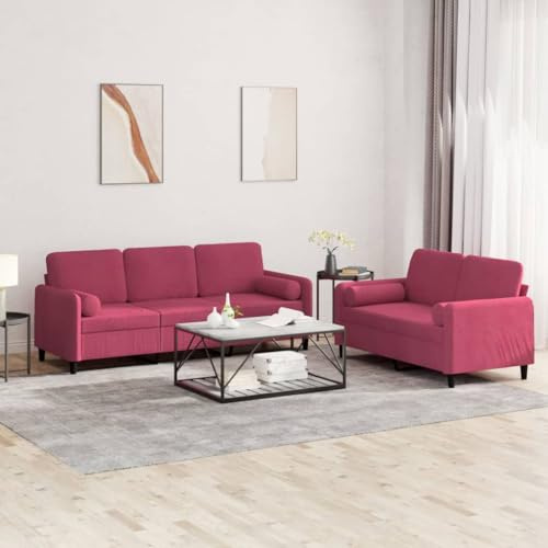 WEMYUFURN Samt Sofagarnitur 3 Sitzer mit Rollkissen, Bequemes Sitzpolster und Stabiles Metallgestell für Wohnzimmer, Graue Couchgarnitur mit Samtbezug und Hoher Stabilität