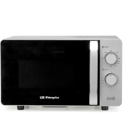 Microondas Orbegozo MIG 2072 CE, 20 Litros, 700 W, Sin plato giratorio, apta para platos cuadrados, 5 niveles de potencia, función grill.