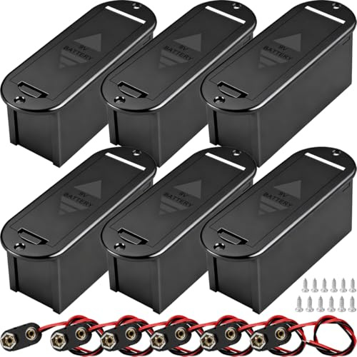 MKBKLLJY 6 porta batterie per chitarra, 9 V, con copertura per connettore, cavo connettore tipo I, vite di montaggio, per pickup per chitarra e basso (nero)