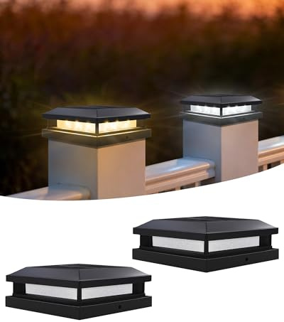 BRIMAX Tapa LED Solar Poste 9x9/10x10/12x12cm 3000K/6000K IP65 2 piezas | Autonomía 8-12h, dos temperaturas intercambiables, para postes de madera y plástico, ideal para jardín, valla y terraza
