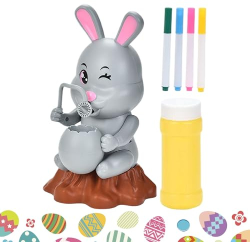 Generador de burbujas, soplador de conejo con música E, mini máquina de burbujas con zona de pintura DIY, ideal para regalos de fiesta al aire libre, cumpleaños, boda y