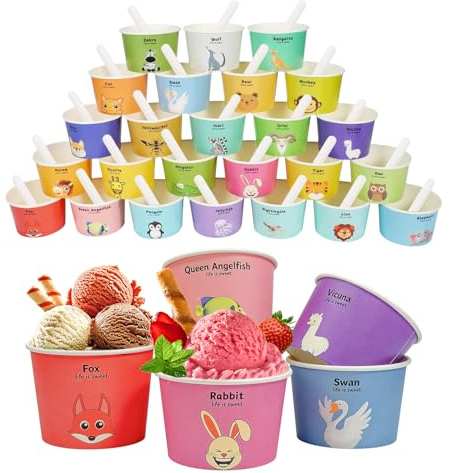 dellyy Eisbecher aus Papier, Einweg-Kuchenbecher Eisschalen Pappe Pappschalen Dessertbechers (25)