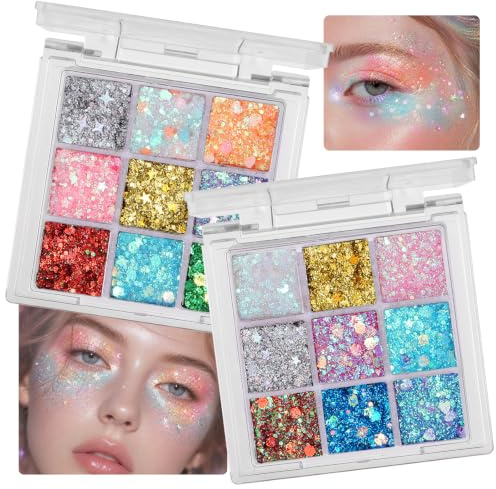 Prreal 2PCS Visage Paillettes Gel, Mermaid Sequins Body Glitter Face | Scintillant Holographique Paillettes Pour Cheveux Yeux, Filles Femmes Fête Carnaval Halloween Festival Accessoires, 01+02