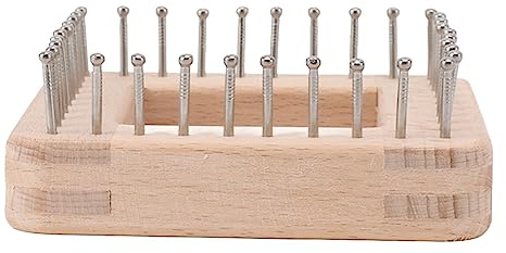 Qudinip Mini Fyrkantig Stickbräda för Gör-det-själv väv- och Stickprojekt för Vuxna och Barn, Verktyg i Massivt trä med Ej Löstagbara Krokar (Små)