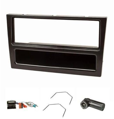 tomzz Audio 2439-063 Radioblende Set kompatibel mit Opel Corsa C Combo Omega B Vectra C Meriva schwarz mit Quadlockadapter ISO Fakra Antennenadapter Phantom DIN ISO Entriegelungsbügel