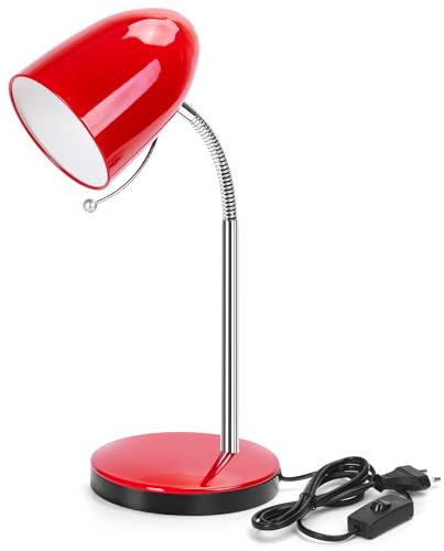 Aigostar Schreibtischlampe Retro E27, Metall Leselampe mit 153 cm Kabel mit Schalter, Ohne Glühbirne, Flexibler Metallarm, Rot
