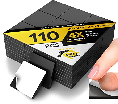 X-bet MAGNET Quadrati magnetici - Quadrati magnetici autoadesivi (ogni 4/5 x 4/5) - Magneti adesivi flessibili - Fogli magnetici staccabili e incollabili (110 pezzi)