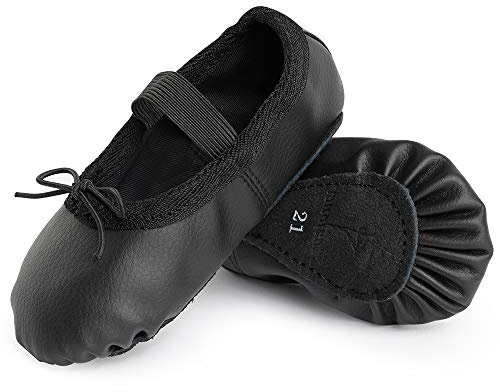 Bezioner Ballettschuhe aus Leder Ballettschläppchen Tanzschuhe Gymnastikschuh mit Ganze Ledersohle für Kinder Damen Schwarz 39