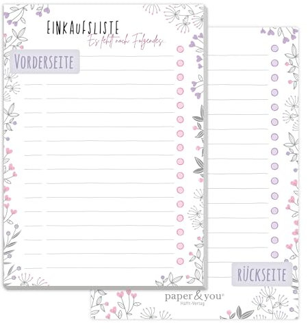 Häfft paper&you® A6 Einkaufsliste Block Blumen mit 50 Blatt zum Abreißen - Einkaufszettel Notizblock für mehr Freude beim Einkaufen - nachhaltig & klimafreundlich